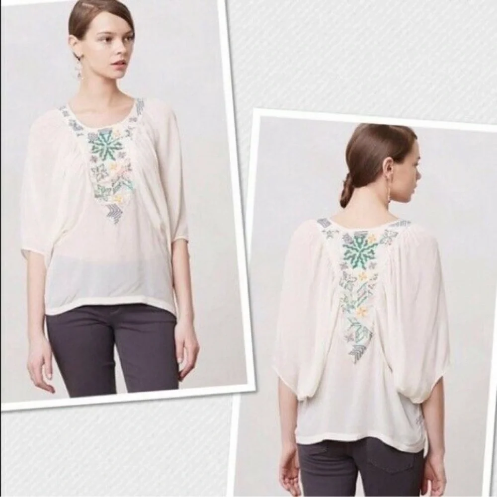 Anthropologie Tanvi Kedia Gauze Dolman Beaded Top - Picture 2 of 9